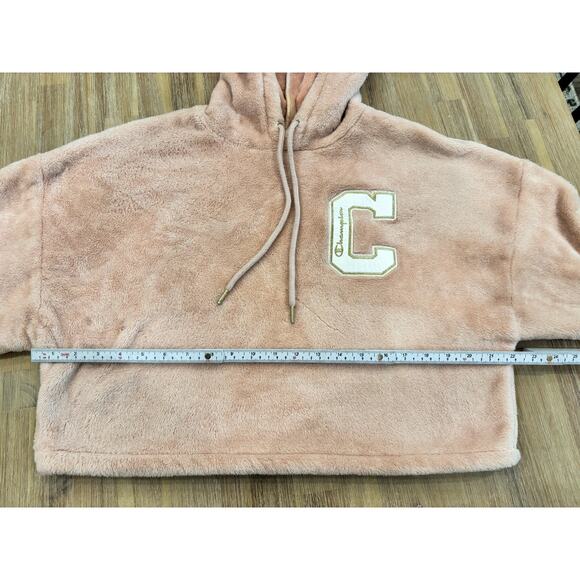 Velour Crop Hoodie Sweatshirt Blush Pink Champion Women M - Picture 6 of 8